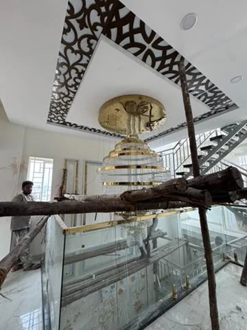 Staircase under an L-shaped skylight