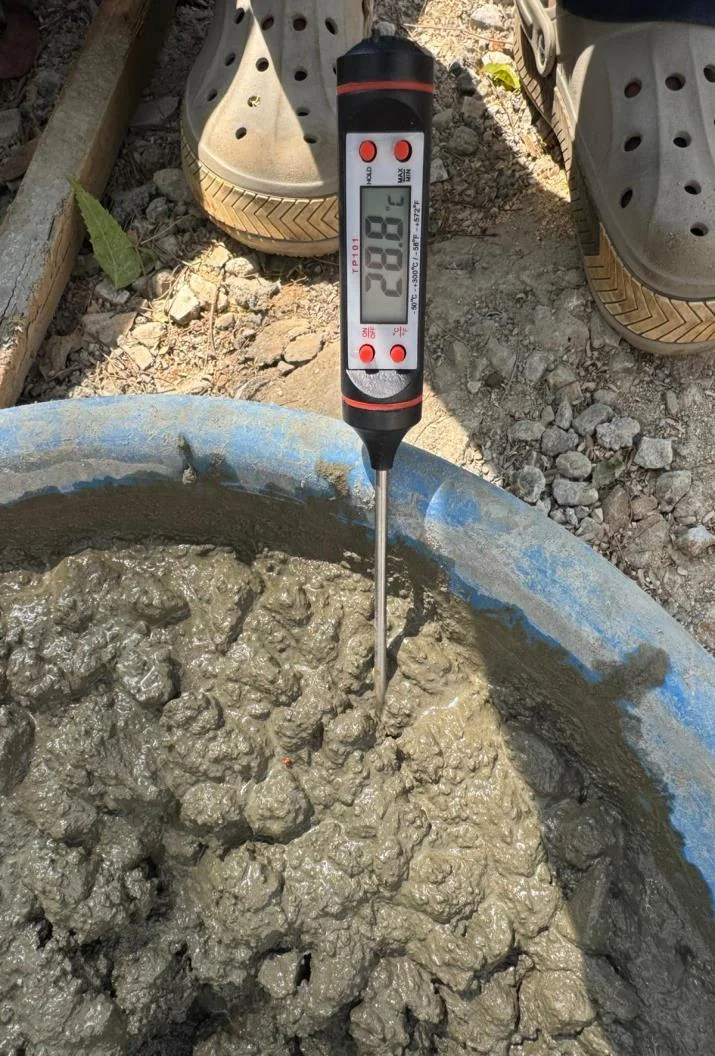 Temperature test on fresh concrete